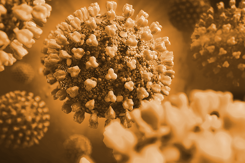a tinted image of the covid-19 virus